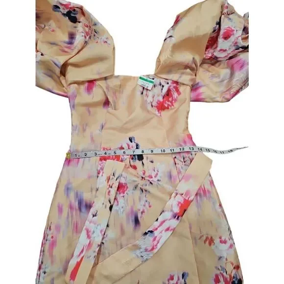 NWOT ASOS Orange Floral Puff Sleeve Dress Size US 2 - Picture 10 of 11